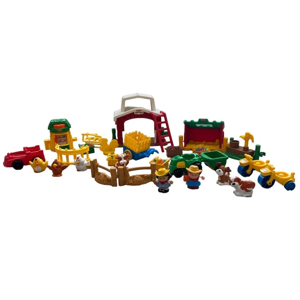 Fisher Price Little People Barn Farm Tractor Trucks Animals Pets Vintage Toy Set